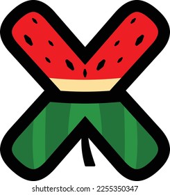 letras del alfabeto vectorial X con concepto de fruta de la sandía