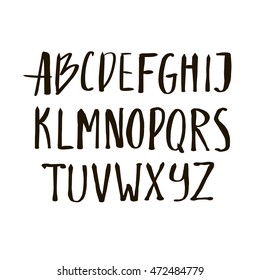 Vector Alphabet letters.Black handwritten font drawn with liquid ink and brush.Calligraphic script