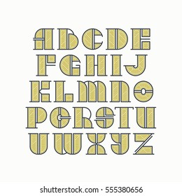 Vector alphabet of line and gold style color letters. Latin type of modern initials
