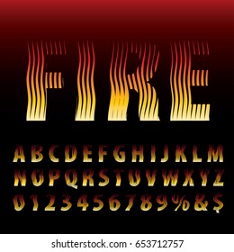 vector alphabet, linear halftone raster, burning flame illusion font