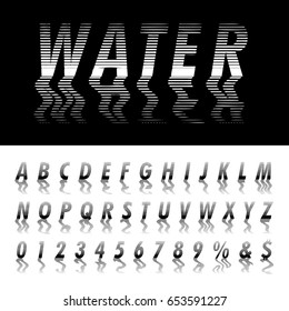vector alphabet, linear halftone   with reflection in water with waves