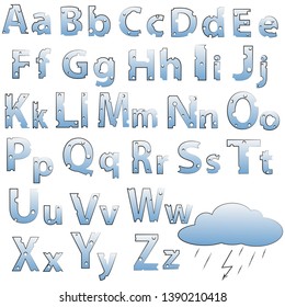 vector Alphabet made of Cheese clouds, Vector Icons isolated on white