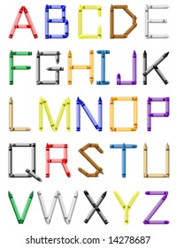 Vector alphabet made of crayons