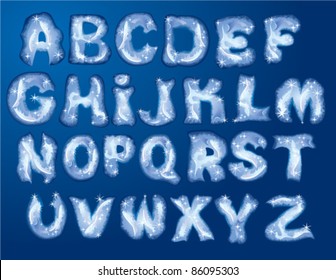 Vector Alphabet Merry Christmas and New Year - letters are made by hoarfrost