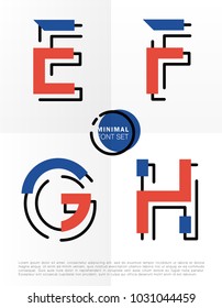 Vector alphabet with minimal design and colors. Retro typographic set with abstract design.