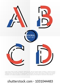 Vector alphabet with minimal design and colors. Retro typographic set with abstract design.