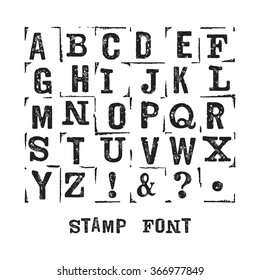 Vector alphabet. Modern stamps letters with grunge texture. Easy recolor.