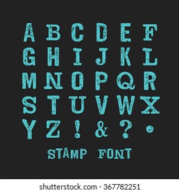 Vector alphabet. Modern stamps letters with grunge texture. Easy recolor.