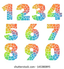 Vector Alphabet Mosaic Colorful Font Set. Number Pack With A White Background