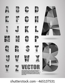 Vector alphabet mosaic font Low poly font on polygon concept vector. Abstract letters.