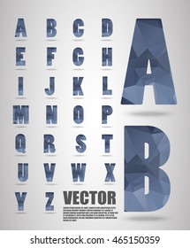 Vector alphabet mosaic font Low poly font on polygon concept vector. Abstract letters.