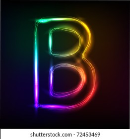 Vector alphabet.  Neon  letter  B