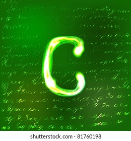 Vector alphabet. Neon letter C