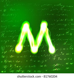 Vector alphabet. Neon letter M
