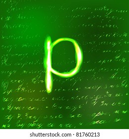 Vector alphabet. Neon letter P