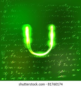 Vector alphabet. Neon letter U