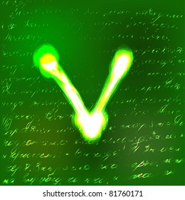 Vector alphabet. Neon letter  V
