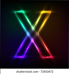 Vector alphabet.  Neon  letter X