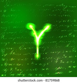 Vector alphabet. Neon letter Y