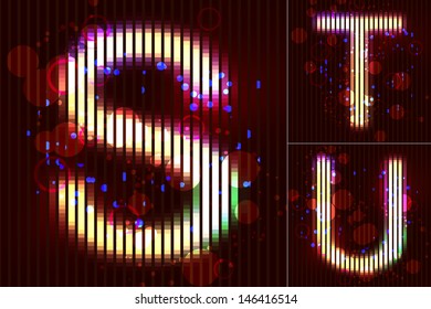 The vector alphabet of neon light with circles and bubbles