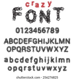 Vector alphabet and Numbers. Hand drawn letters. Letters of the alphabet and numbers written with a pen