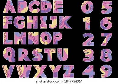 vector alphabet and numbers in retro style. bright style of letters and numbers for original design.