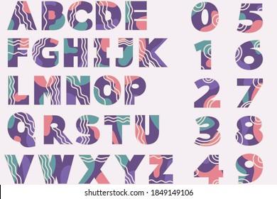 alfabeto vectorial y números en estilo retro. estilo luminoso de letras y números para el diseño original.