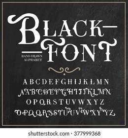 Vector alphabet and numbers set. Handwriting white letters and signs in vintage chalk style. Ideal for use as headline or sub-head text in you design: logo, t-shirt, poster, label, book cover and etc.