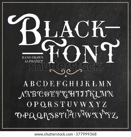 Vector alphabet and numbers set. Handwriting white letters and signs in vintage chalk style. Ideal for use as headline or sub-head text in you design: logo, t-shirt, poster, label, book cover and etc.