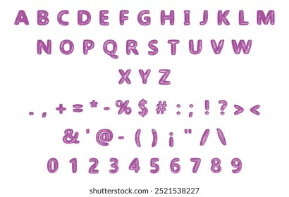 Vector alphabet with numbers and symbols, collection of pink balloon chrome 3d letters. 