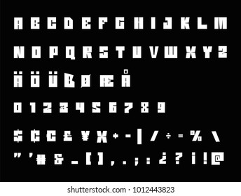 Vector alphabet numbers and symbols Square font. 