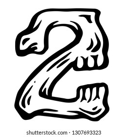 Vector alphabet and numeral 2 Skull white numeral in hipster style. Ideal for use as headline or sub-head text in you design: logo, t-shirt, poster, label, book cover. 
