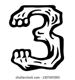 Vector alphabet and numeral 3 Skull white numeral in hipster style. Ideal for use as headline or sub-head text in you design: logo, t-shirt, poster, label, book cover. 
