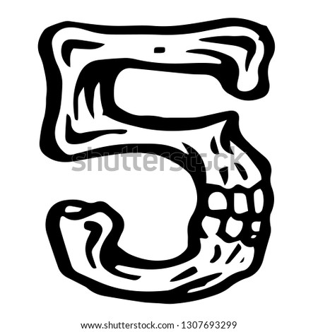 Vector alphabet and numeral 5 Skull white numeral in hipster style. Ideal for use as headline or sub-head text in you design: logo, t-shirt, poster, label, book cover. 