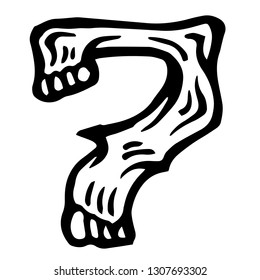Vector alphabet and numeral 7 Skull white numeral in hipster style. Ideal for use as headline or sub-head text in you design: logo, t-shirt, poster, label, book cover. 