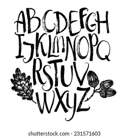 Vector Alphabet With Oak Leaf And Acorns