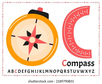 Vektoralphabet zum Thema Seeräuberpiraten. Schreiben . Kompass