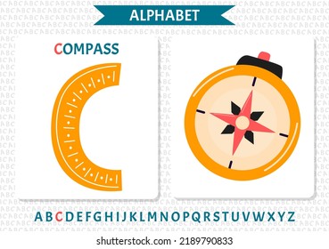 Vector alphabet on sea pirate's theme. Letter . Compass