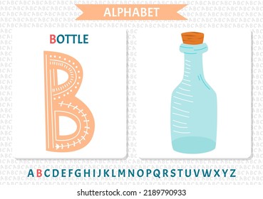 Vector alphabet on sea pirate's theme. Letter B. Bottle