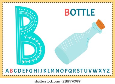 Vector alphabet on sea pirate's theme. Letter B. Bottle