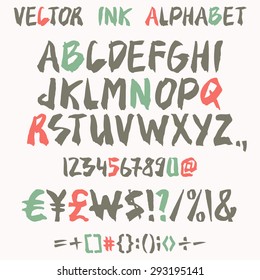 Vector alphabet painted with ink and brush and rasterized