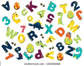 vector alphabet pattern with dinosaurs on a white background
