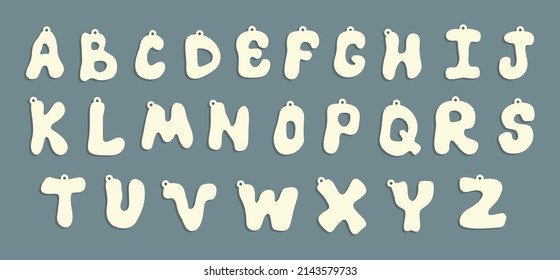 Vector Alphabet Pendant Templates gran conjunto de formas dibujadas a mano Boho. Ilustración vectorial moderna. Corte láser, colgantes de madera. Cortado de metal. Aislado sobre fondo blanco