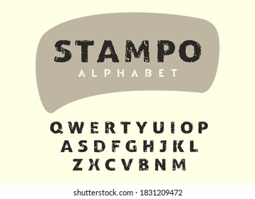 Vector alphabet in retro stamp style, vintage scratch grunge font, brush painted script letters. Original typography for logo, posters, cards and other projects.