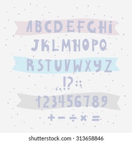 vector alphabet with ribbon tag drawn by hand with ink-stained