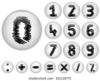 Vector - Alphabet Scribble Numbers in shiny White Buttons