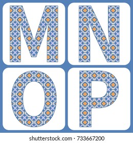 Vector alphabet set 03, capital letters with colorful geometric ornament. Isolated design elements for scrapbooks, Invitations or Cards, fabric or paper print.