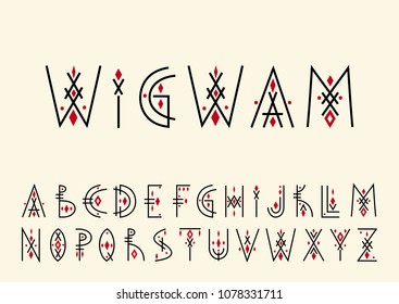 Vector alphabet set. Capital letters in geometric indigenous style. For hipster theme, trendy posters.