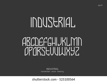 Vector alphabet set. Capital letters in the Art Nouveau style, Egyptian graphics, retro industrial. White letters on black background.