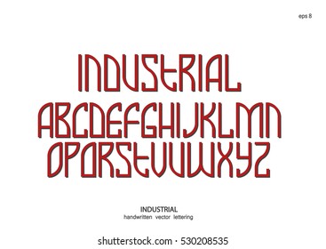 Vector alphabet set. Capital letters in the Art Nouveau style, Egyptian graphics, retro industrial. Red letters with shadows on white background.